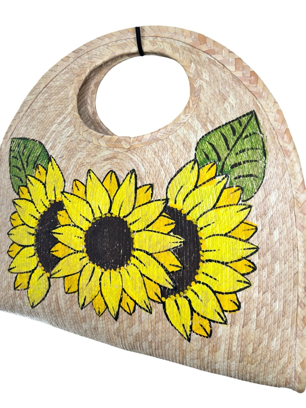 Sunflower Hand-Painted Woven Straw Top Handle Clutch Beach Bag Boh - Picture 6 of 6